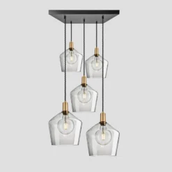Sleek Tinted Glass Schoolhouse 5 Wire Square Cluster Lights - 10 Inch - Smoke Grey