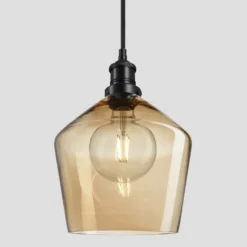 Brooklyn Tinted Glass Schoolhouse Pendant - 10 Inch - Amber