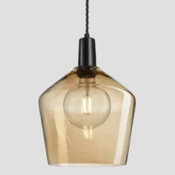 Sleek Tinted Glass Schoolhouse Pendant - 10 Inch - Amber