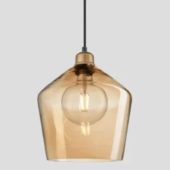 Orlando Tinted Glass Schoolhouse Pendant - 10 Inch - Amber