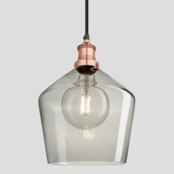 Brooklyn Tinted Glass Schoolhouse Pendant - 10 Inch - Smoke Grey 13 Brooklyn Tinted Glass Schoolhouse Pendant - 10 Inch - Smoke Grey -Industville Shop 10 Inch Pendant Tinted Glass Smoke Grey Schoolhouse Copper Brooklyn BR TGL SHP10 SG CH Lit