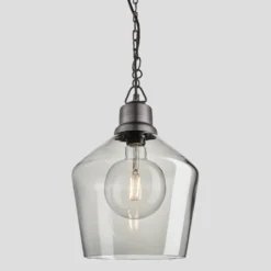 Brooklyn Tinted Glass Schoolhouse Pendant - 10 Inch - Smoke Grey 14 Brooklyn Tinted Glass Schoolhouse Pendant - 10 Inch - Smoke Grey -Industville Shop 10 Inch Pendant Tinted Glass Smoke Grey Schoolhouse Pewter Chain Brooklyn BR TGL SHP10 SG PCN lit