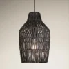 Boho Rattan Ceiling Pendant Light - 11 Inch - Vase - Black