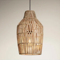 Boho Rattan Ceiling Pendant Light - 11 Inch - Vase - Natural