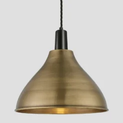 Sleek Cone Pendant - 12 Inch - Brass -Industville Shop 12 Inch Pendant Brass Industville Lighting Cone BlackHolder Sleek SL CP12 B BKH w