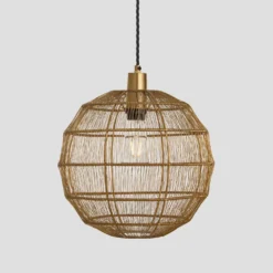 Handcrafted Wire Cage Pendant Light - 12 Inch - Globe - Brass