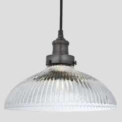 Brooklyn Glass Dome Pendant Light - 12 Inch -Industville Shop 12 Inch Pendant Glass Industville Lighting Dome PewterHolder Brooklyn BR GLDP12 PH