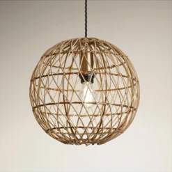 Coastal Rattan Ceiling Pendant Light - 12 Inch - Globe - Natural