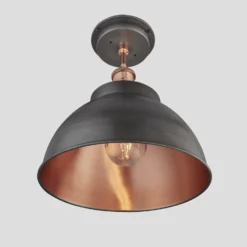 Brooklyn Outdoor & Bathroom Dome Flush Mount - 13 Inch - Pewter & Copper -Industville Shop 13 Inch FlushMount Pewter Copper Industville Lighting Dome CopperHolder Brooklyn IP65 BR IP65 DFM13 CP CH Low Lit