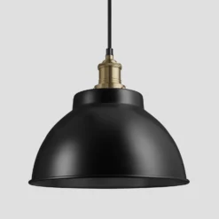 Brooklyn Dome Pendant - 13 Inch - Black -Industville Shop 13 Inch Pendant Black Industville Lighting Dome BrassHolder Brooklyn BR DP13 BK BH Lit 1