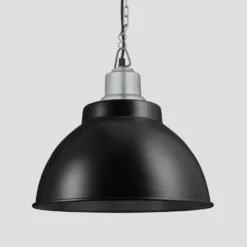 Brooklyn Dome Pendant - 13 Inch - Black -Industville Shop 13 Inch Pendant Black Industville Lighting Dome LightPewterChainHolder Brooklyn BR DP13 BK LPCN lit 1