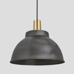 Sleek Dome Pendant - 13 Inch - Pewter -Industville Shop 13 Inch Pendant Pewter Industville Lighting Dome BrassHolder Sleek SL DP13 P BH