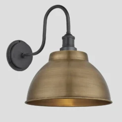 Swan Neck Outdoor & Bathroom Dome Wall Light - 13 Inch - Brass -Industville Shop 13 Inch WallLight Brass Industville Lighting Dome PewterHolder SwanNeck IP65 SN IP65 DWL13 B PH