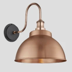 Swan Neck Outdoor & Bathroom Dome Wall Light - 13 Inch - Copper
