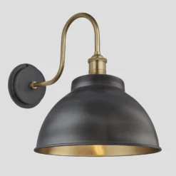 Swan Neck Outdoor & Bathroom Dome Wall Light - 13 Inch - Pewter & Brass - Pre-order - Expected W/c 13th Of May