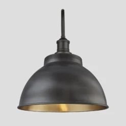 Swan Neck Outdoor & Bathroom Dome Wall Light - 13 Inch - Pewter & Brass - Pre-order - Expected W/c 13th Of May -Industville Shop 13 Inch WallLight Pewter Brass Industville Lighting Dome PewterHolder GlobeGlass SwanNeck IP65 SN IP65 DWL13 BP PH GLG