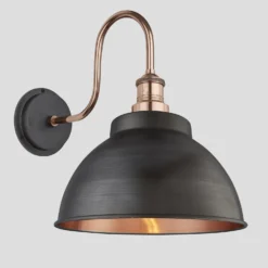 Swan Neck Outdoor & Bathroom Dome Wall Light - 13 Inch - Pewter & Copper