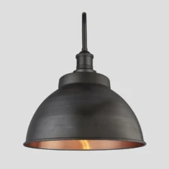 Swan Neck Outdoor & Bathroom Dome Wall Light - 13 Inch - Pewter & Copper -Industville Shop 13 Inch WallLight Pewter Copper Industville Lighting Dome PewterHolder GlobeGlass SwanNeck IP65 SN IP65 DWL13 CP PH GLG