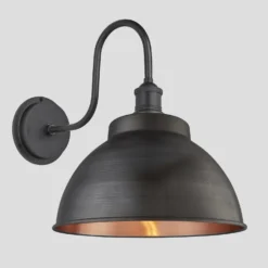 Swan Neck Outdoor & Bathroom Dome Wall Light - 13 Inch - Pewter & Copper -Industville Shop 13 Inch WallLight Pewter Copper Industville Lighting Dome PewterHolder SwanNeck IP65 SN IP65 DWL13 CP PH