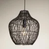Coastal Rattan Ceiling Pendant Light - 14 Inch - Pear - Black