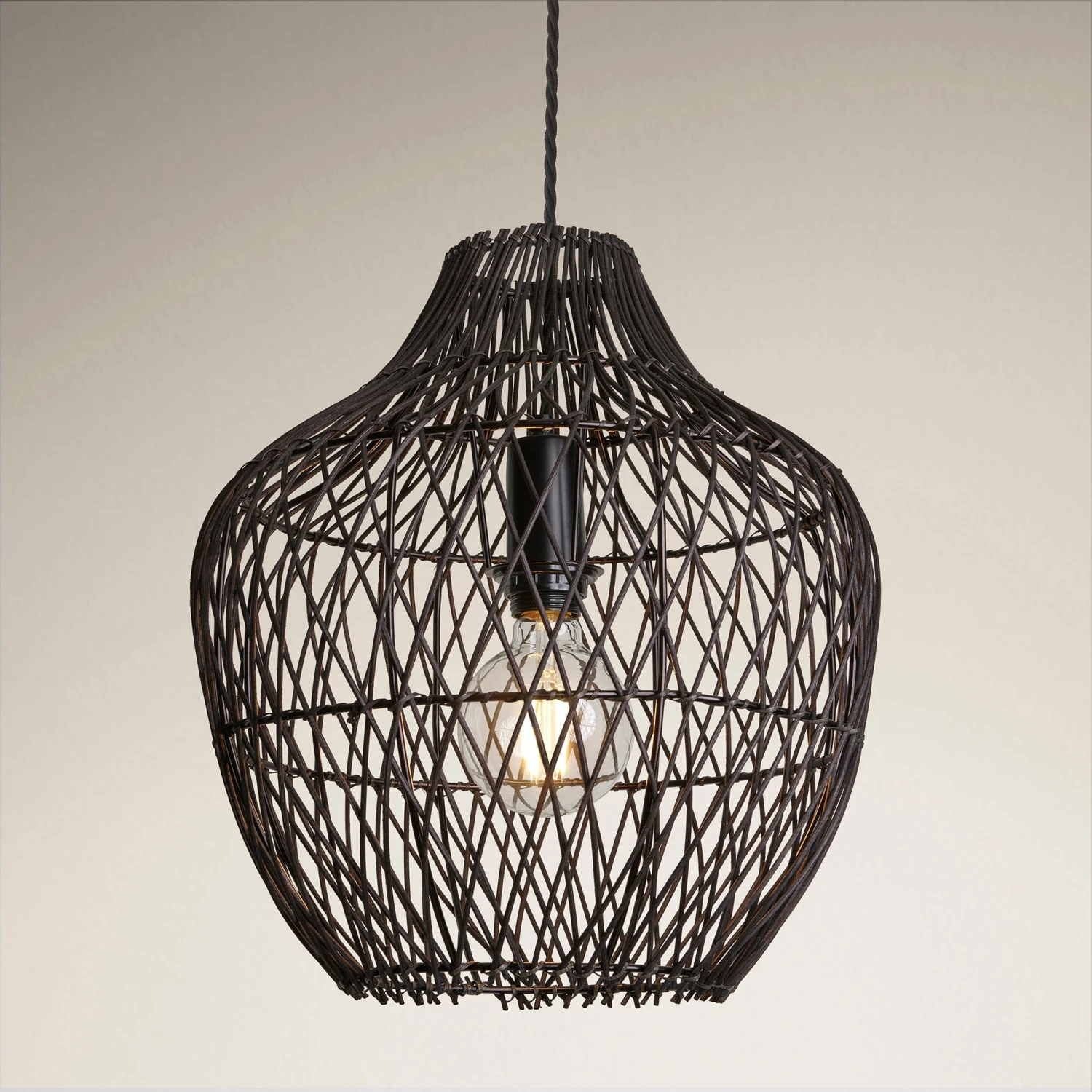 Coastal Rattan Ceiling Pendant Light - 14 Inch - Pear - Black 1 Coastal Rattan Ceiling Pendant Light - 14 Inch - Pear - Black