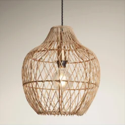 Coastal Rattan Ceiling Pendant Light - 14 Inch - Pear - Natural - Pre-order - Expected W/c 15th Of July