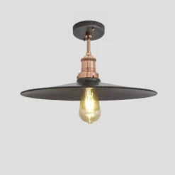 Brooklyn Flat Flush Mount - 15 Inch - Pewter -Industville Shop 15 Inch FlushMount Pewter Industville Lighting Flat CopperHolder Brooklyn BR FFM15 P CH