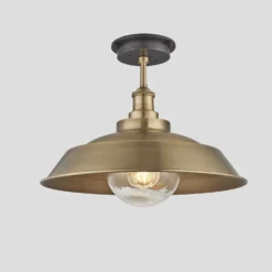 Brooklyn Outdoor & Bathroom Step Flush Mount - 16 Inch - Brass -Industville Shop 16 Inch FlushMount Brass Industville Lighting Step BrassHolder GlobeGlass Brooklyn IP65 BR IP65 SFM16 B BH GLG