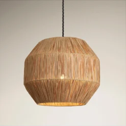 Raffia Ceiling Pendant Light - 16 Inch - Globe - Natural
