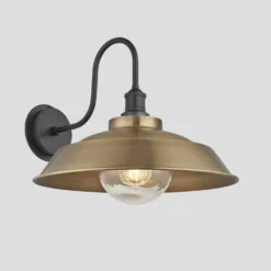 Swan Neck Outdoor & Bathroom Step Wall Light - 16 Inch - Brass - Pre-order - Expected W/c 29th Of April -Industville Shop 16 Inch WallLight Brass Industville Lighting Step PewterHolder GlobeGlass SwanNeck IP65 SN IP65 SWL16 B PH GLG