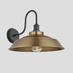 Swan Neck Outdoor & Bathroom Step Wall Light - 16 Inch - Brass - Pre-order - Expected W/c 29th Of April -Industville Shop 16 Inch WallLight Brass Industville Lighting Step PewterHolder SwanNeck IP65 SN IP65 SWL16 B PH