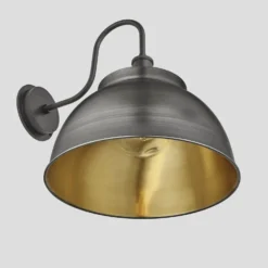 Swan Neck Outdoor & Bathroom Dome Wall Light - 17 Inch - Pewter & Brass - Pre-order - Expected W/c 13th Of May 9 Swan Neck Outdoor & Bathroom Dome Wall Light - 17 Inch - Pewter & Brass - Pre-order - Expected W/c 13th Of May -Industville Shop 17 Inch WallLight Pewter Brass Industville Lighting Dome BrassHolder GlobeGlass SwanNeck IP65 SN IP65 DWL17 BP BH GLG