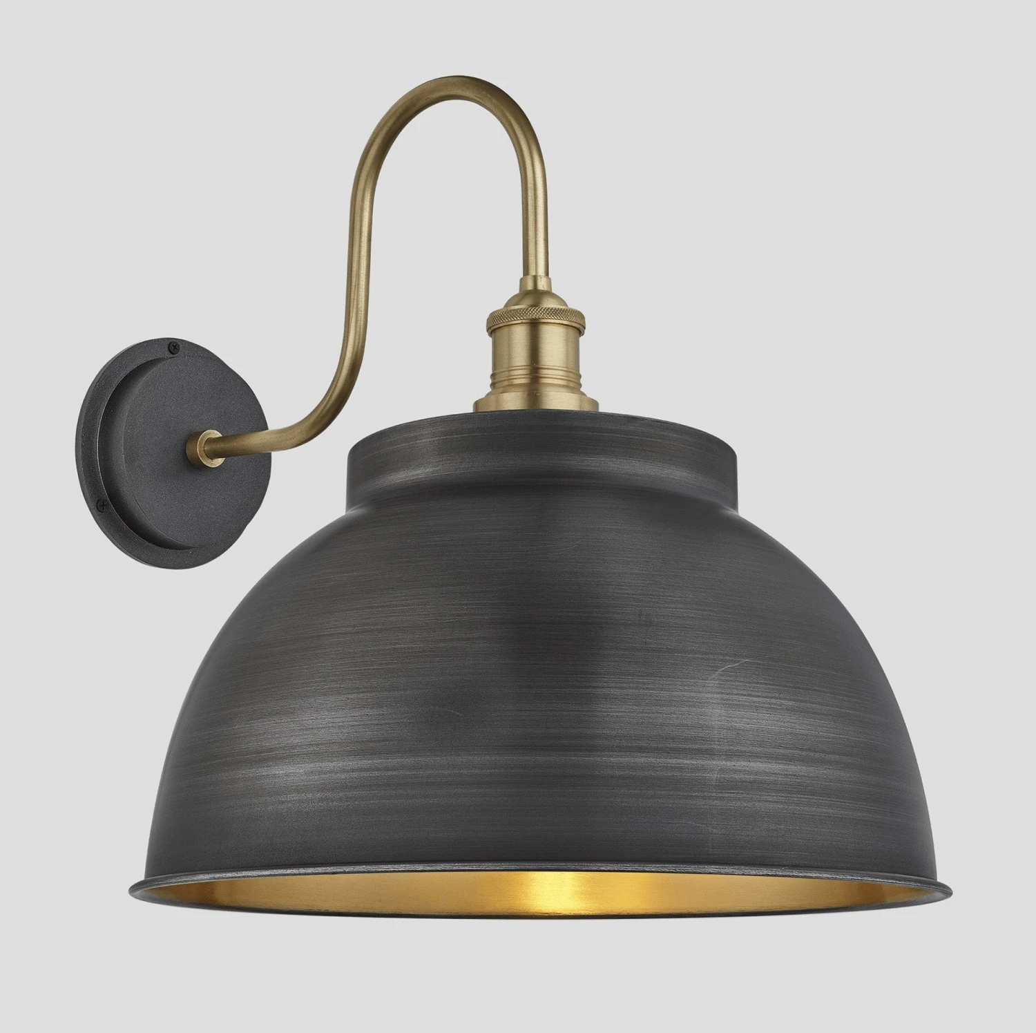 Swan Neck Outdoor & Bathroom Dome Wall Light - 17 Inch - Pewter & Brass - Pre-order - Expected W/c 13th Of May 1 Swan Neck Outdoor & Bathroom Dome Wall Light - 17 Inch - Pewter & Brass - Pre-order - Expected W/c 13th Of May