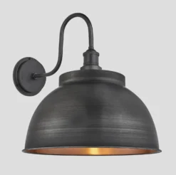 Swan Neck Outdoor & Bathroom Dome Wall Light - 17 Inch - Pewter & Copper -Industville Shop 17 Inch WallLight Pewter Copper Industville Lighting Dome PewterHolder SwanNeck IP65 SN IP65 DWL17 CP PH