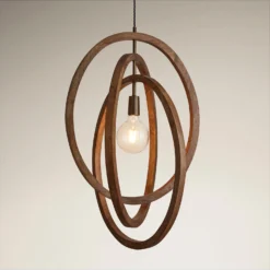 Wooden Geometric Ceiling Pendant Light - 20 Inch - Oval - Natural