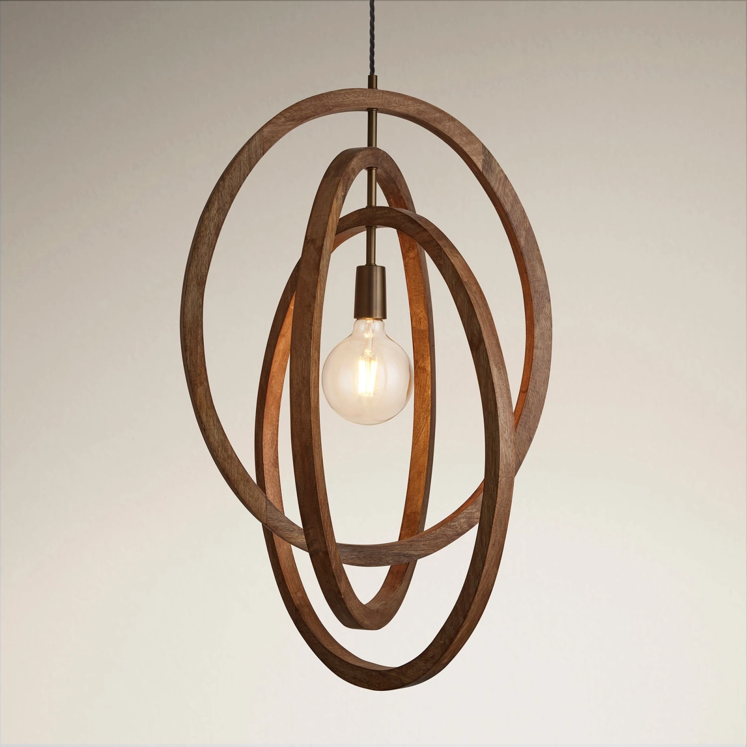 Wooden Geometric Ceiling Pendant Light - 20 Inch - Oval - Natural