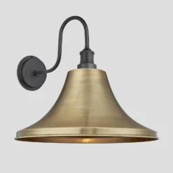Swan Neck Outdoor & Bathroom Giant Bell Wall Light - 20 Inch – Brass -Industville Shop 20 Inch WallLight Brass Industville Lighting Bell Brass PewterHolder SwanNeck IP65 SN IP65 GBLWL20 B PH