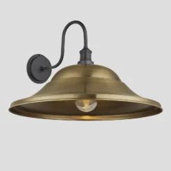 Swan Neck Outdoor & Bathroom Giant Hat Wall Light - 21 Inch – Brass -Industville Shop 21 Inch WallLight Brass Industville Lighting Hat PewterHolder SwanNeck IP65 SN IP65 GHWL21 B PH