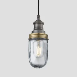 Brooklyn Outdoor & Bathroom Pendant - Pewter -Industville Shop 3 Inch Pendant Pewter Industville Lighting TubeGlass PewterHolder BrassRing Brooklyn IP65 BR IP65 P PH BR