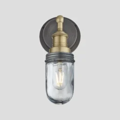 Brooklyn Outdoor & Bathroom Wall Light - Brass -Industville Shop 3 Inch WallLight Brass Industville Lighting TubeGlass BrassHolder PewterRing Brooklyn IP65 BR IP65 WL BH PR