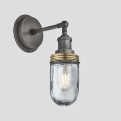Brooklyn Outdoor & Bathroom Wall Light - Pewter -Industville Shop 3 Inch WallLight Pewter Industville Lighting TubeGlass PewterHolder BrassRing Brooklyn IP65 BR IP65 WL PH BR