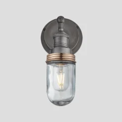 Brooklyn Outdoor & Bathroom Wall Light - Pewter -Industville Shop 3 Inch WallLight Pewter Industville Lighting TubeGlass PewterHolder CopperRing Brooklyn IP65 BR IP65 WL PH CR