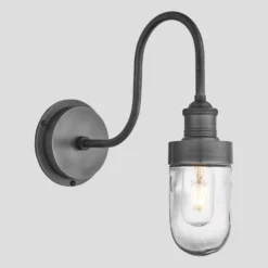 Swan Neck Outdoor & Bathroom Wall Light - Pewter - Tube Glass