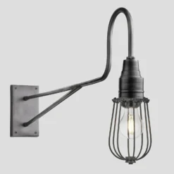 Long Arm Wire Cage Wall Light – 4 Inch – Pewter
