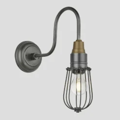 Swan Neck Wire Cage Wall Light - 4 Inch - Pewter