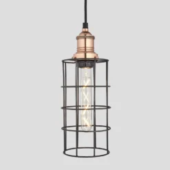 Brooklyn Wire Cage Pendant - 5 Inch - Pewter - Cylinder 9 Brooklyn Wire Cage Pendant - 5 Inch - Pewter - Cylinder -Industville Shop 5 Inch Pendant Pewter Industville Lighting Cylinder CopperHolder Brooklyn BR WCP5 P CY CH