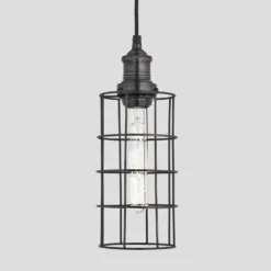 Brooklyn Wire Cage Pendant - 5 Inch - Pewter - Cylinder