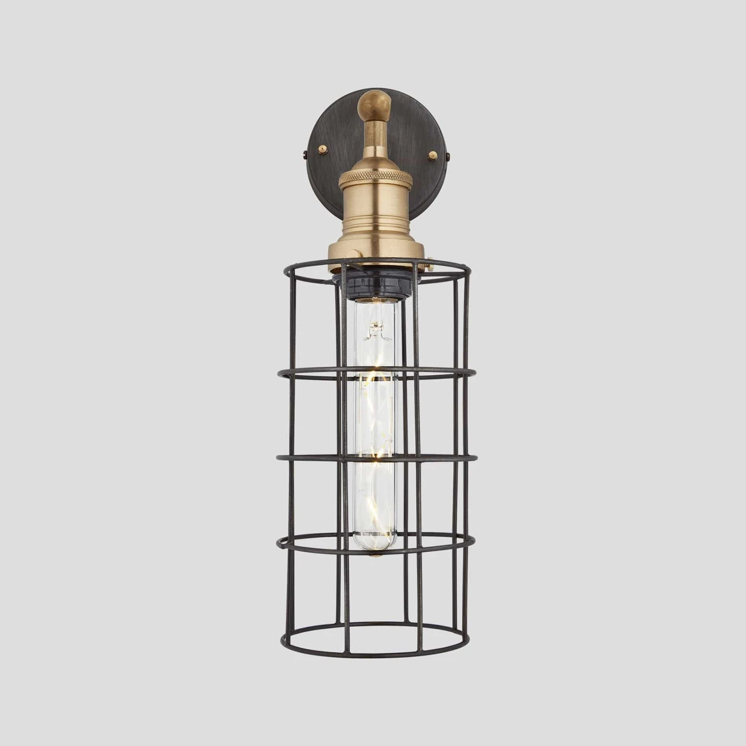 Brooklyn Wire Cage Wall Light - 5 Inch - Pewter - Cylinder 1 Brooklyn Wire Cage Wall Light - 5 Inch - Pewter - Cylinder