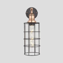 Brooklyn Wire Cage Wall Light - 5 Inch - Pewter - Cylinder 11 Brooklyn Wire Cage Wall Light - 5 Inch - Pewter - Cylinder -Industville Shop 5 Inch WallLight Pewter Industville Lighting Cylinder CopperHolder Brooklyn BR WCWL5 P CY CH