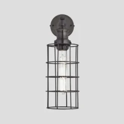 Brooklyn Wire Cage Wall Light - 5 Inch - Pewter - Cylinder 9 Brooklyn Wire Cage Wall Light - 5 Inch - Pewter - Cylinder -Industville Shop 5 Inch WallLight Pewter Industville Lighting Cylinder PewterHolder Brooklyn BR WCWL5 P CY PH